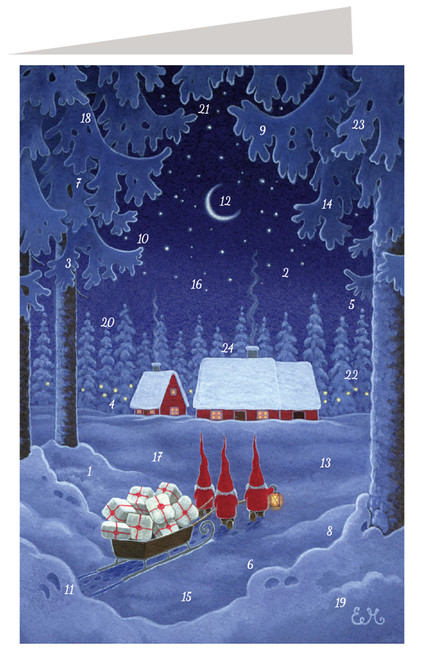 Nisse Bring Presents German Advent Calendar Christmas Card 