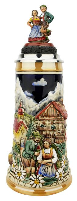 Ｇｌｕｈｅｎ～Ｄａｓ　Ｅｗｉｇｅ　Ｄａｓｅｉｎ 12 Liter Beer Stein with Dancing Bavarian Couple Lid