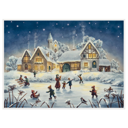 Ice Skating Winter Pond German Advent Christmas Calendar