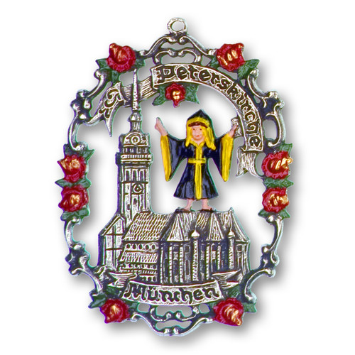 Munich Child St. Peters Church German Pewter Christmas Tree Ornament