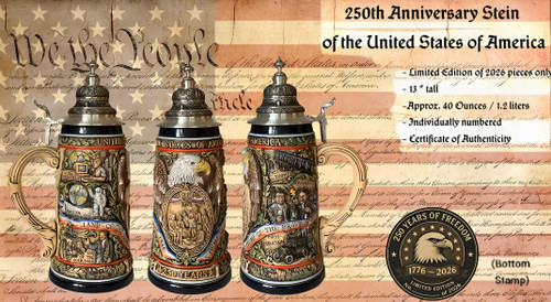 250th USA Anniversary Commemorative Beer Stein with Pewter Facon Baroque Style Lid