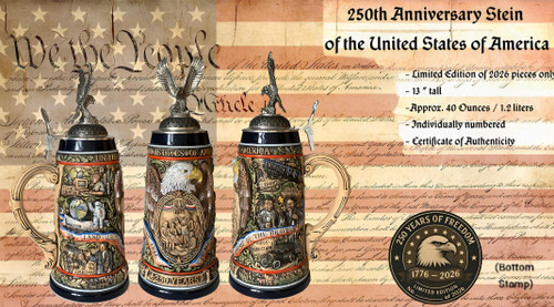 250th USA Anniversary Commemorative Beer Stein with Flying Eagle Lid