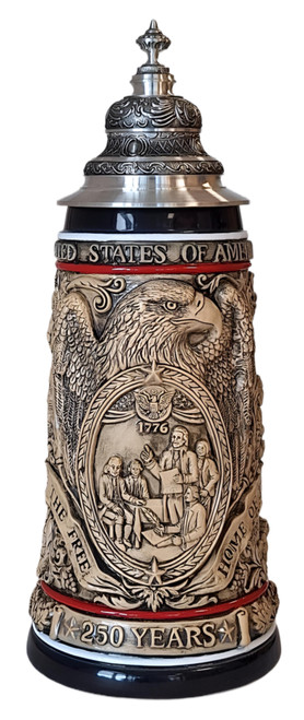 250th USA Anniversary Commemorative Beer Stein Rustic with Pewter Facon Baroque Style Lid
