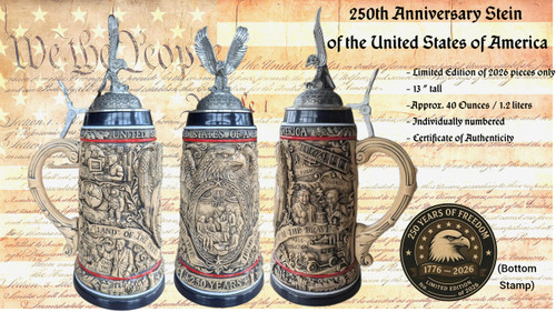 250th USA Anniversary Commemorative Beer Stein Rustic with with Flying Eagle Lid