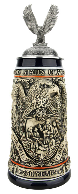 250th USA Anniversary Commemorative Rustic Beer Stein with Flying Eagle Lid