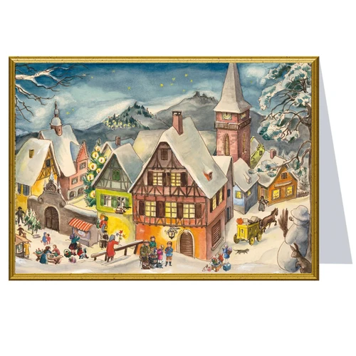 Snowy Village German Christmas Card