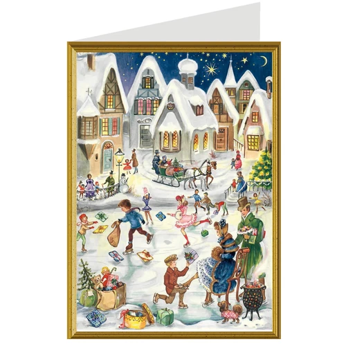 Ice Skating Fun German Christmas Card
