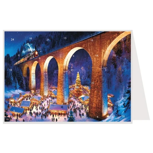 Black Forest Christmas Market with Train German Advent Calendar Card