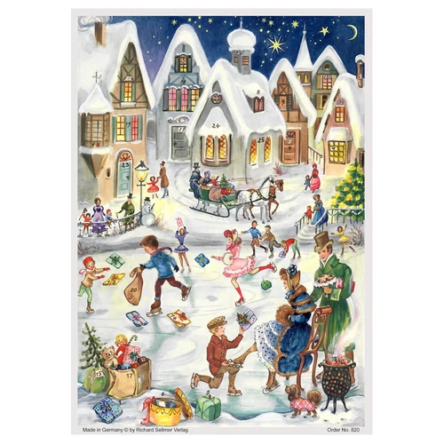 Ice Skating Fun 1950s Reproduction German Advent Calendar 
