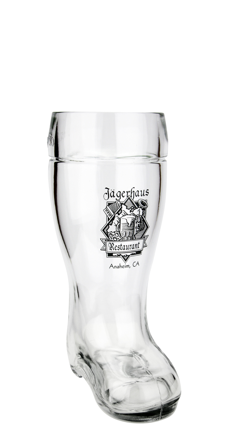 Glass beer boot with custom color logo