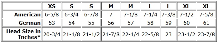 Size Chart Table Germany