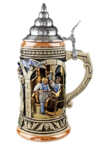 Ceramic beer stein with pewter lid