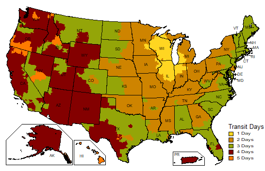 UPS Ground Transit Time Map UPS Ground Transit Time Map