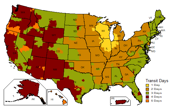 UPS Ground Transit Time Map