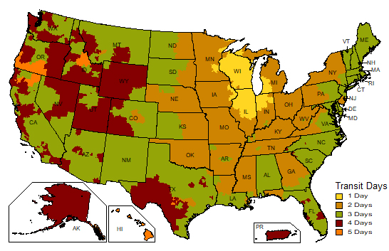 UPS Transit Time Map UPS Transit Time Map