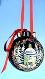 Silent Night Chapel & Santa Ceramic Large Christmas Ornament, Front View