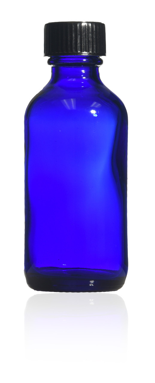 2 oz Cobalt Blue  Boston Round Glass bottle with caps