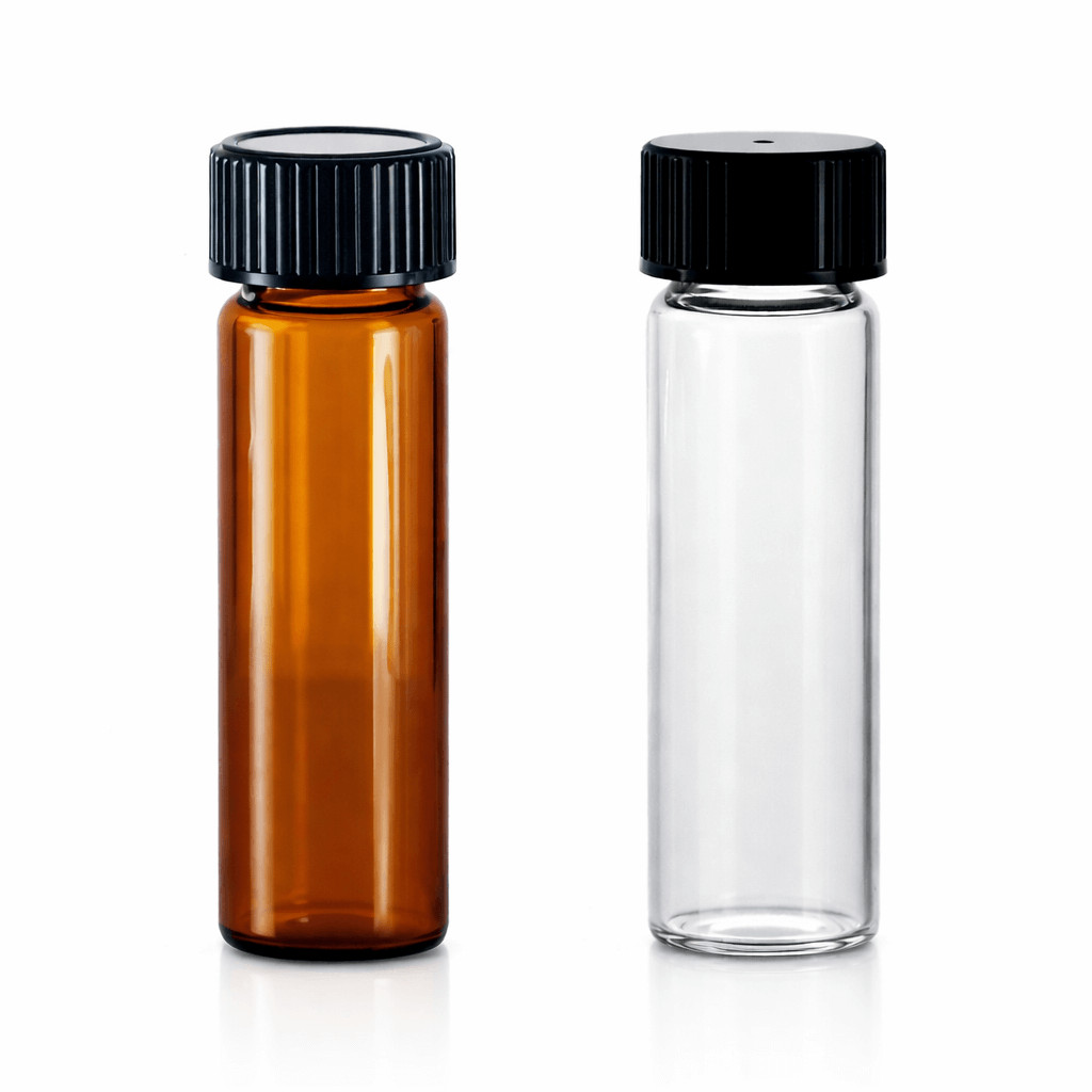 2 Dram Vials with Foam Lined Caps – Amber and Clear