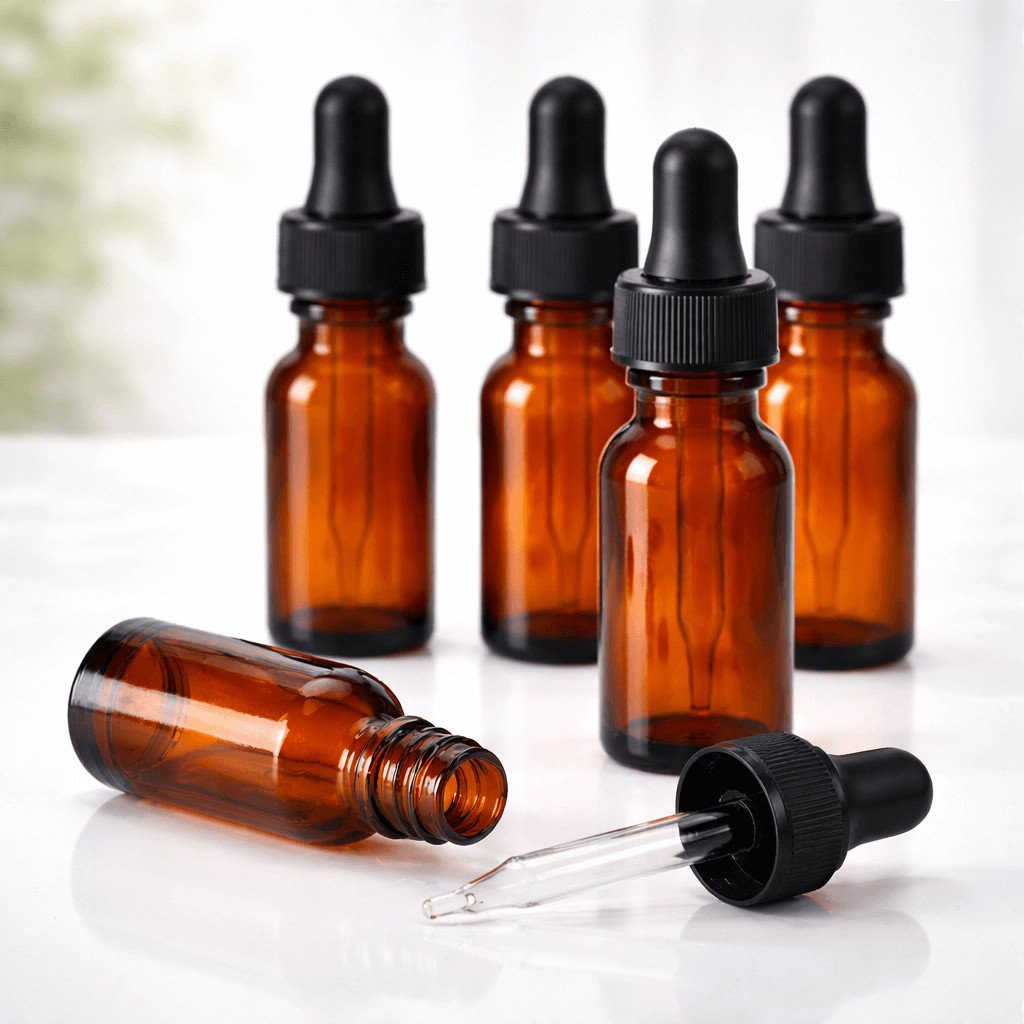 15 ml (1/2 oz) Boston Round Glass Bottle with Glass Dropper Amber