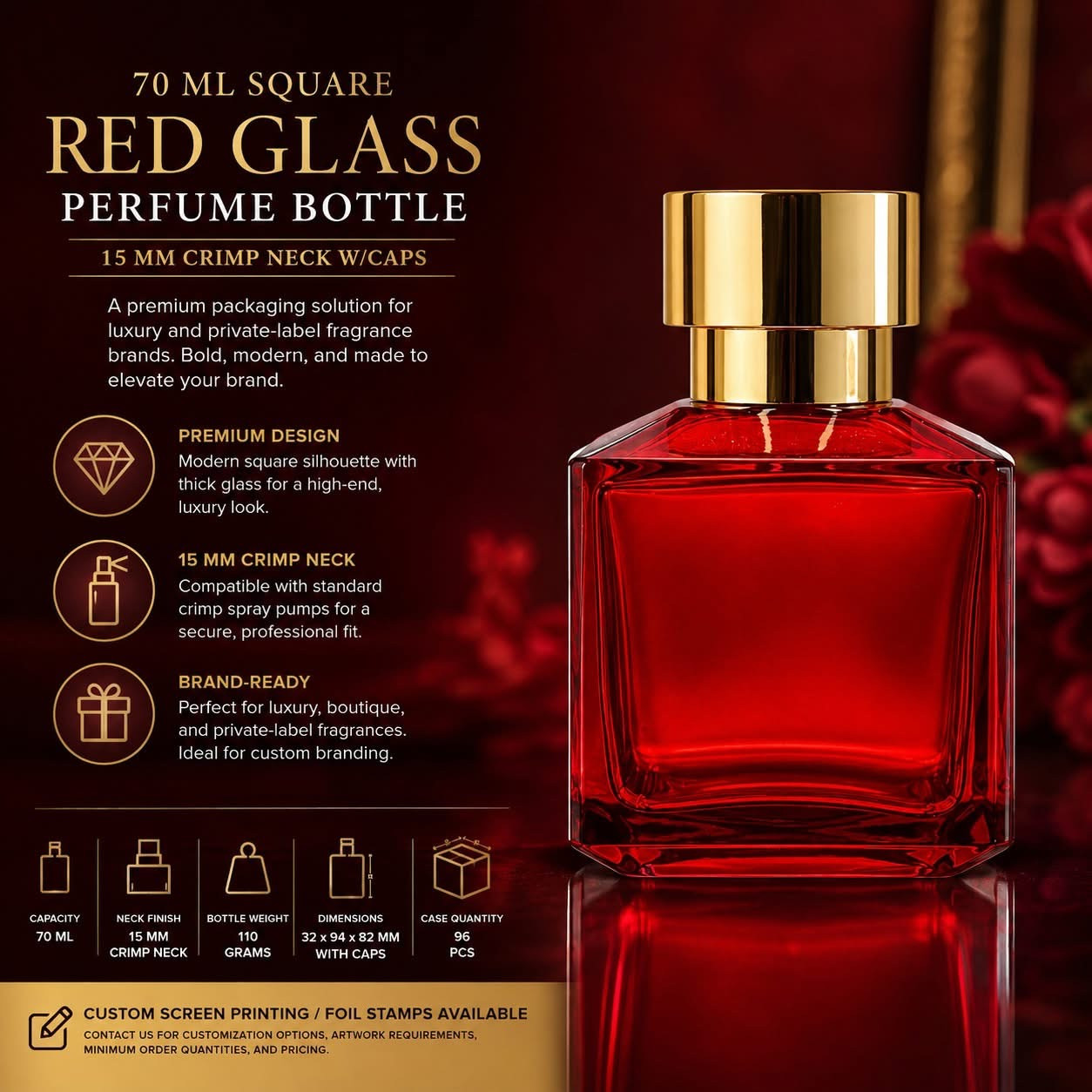 70 ML Square Red Glass Perfume Bottle