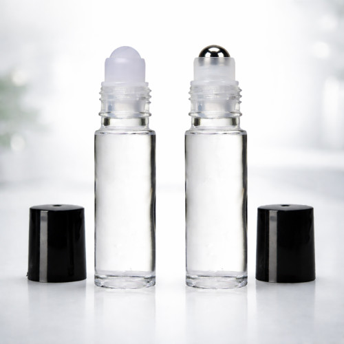 10ml clear roll-on bottle with roller ball and black cap