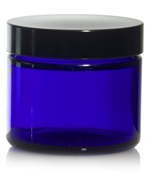 2 oz Cobalt BLUE GLASS Jar Straight Sided w/ Plastic Lined Caps