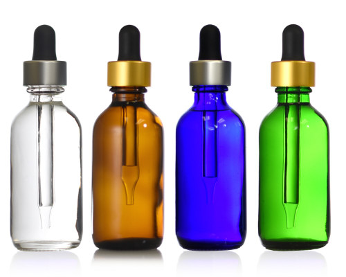 2 oz (60 ml) Boston Round Bottles W/ Metallic Glass Dropper 2 oz (60 ml) Boston Round Bottles W/ Metallic Glass Dropper