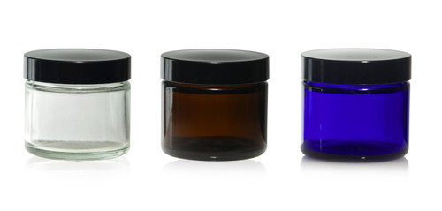 2 oz Straight Sided Glass Jars W/Black Smooth Child Resistant Caps 