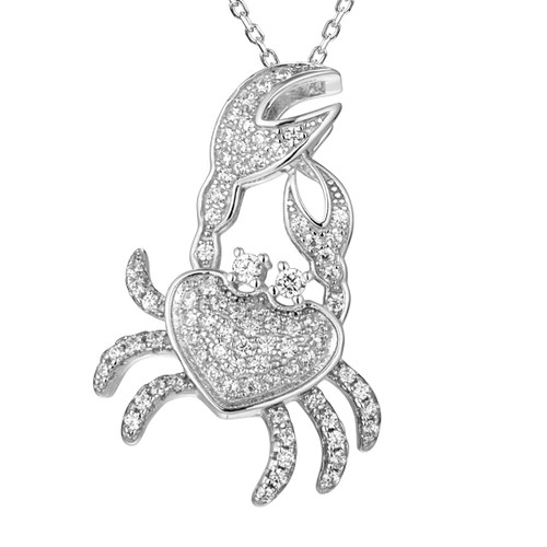 Pavé Blue Crab Necklace-Silver
