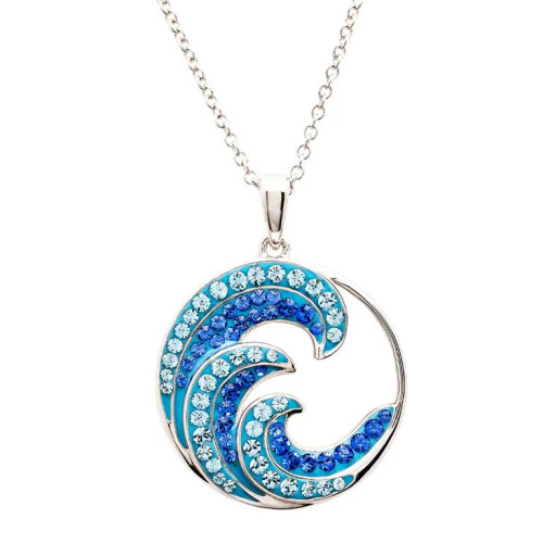 Stirling Silver Sapphire Crystal Wave Necklace