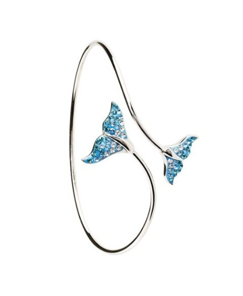 Sterling Silver Crystal Whale Tail By Pass Bangle