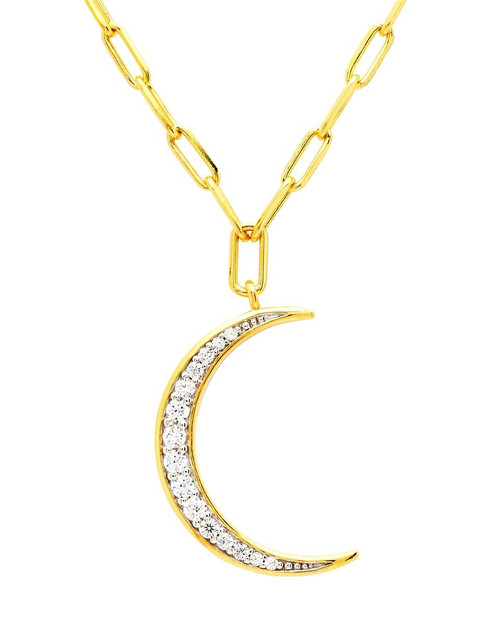 Gold Vermeil Moon with Swarovski Crystal Necklace