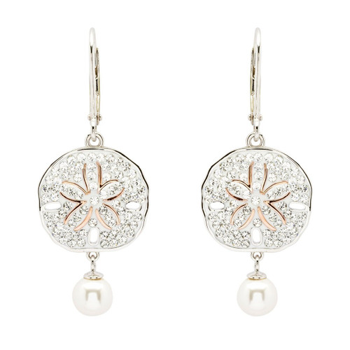 Swarovski Crystal Sand Dollar and Pearl Earrings