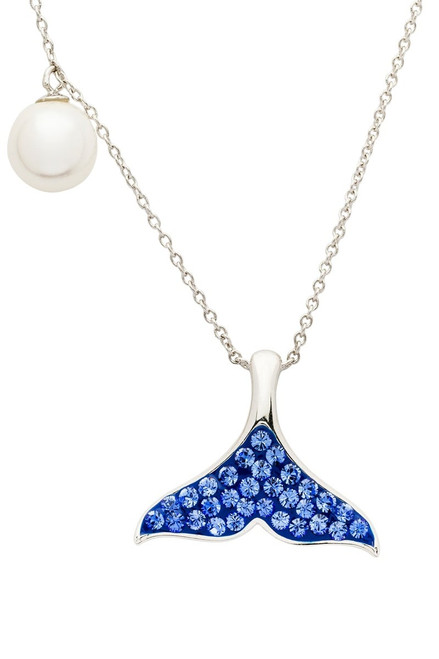 Sapphire Swarovski Whale Tail with Pearl Necklace