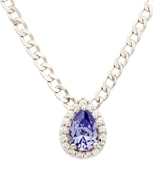 Sterling Silver Tanzanite Swarovski Crystal Halo Teardrop Necklace