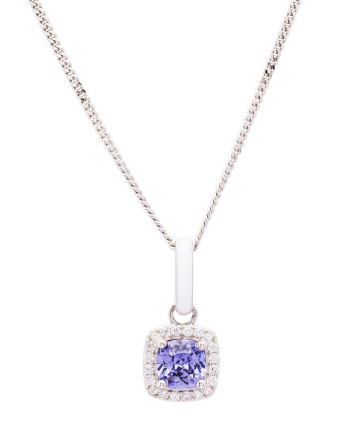 Sterling Silver Tanzanite Swarovski Crystal Square Necklace