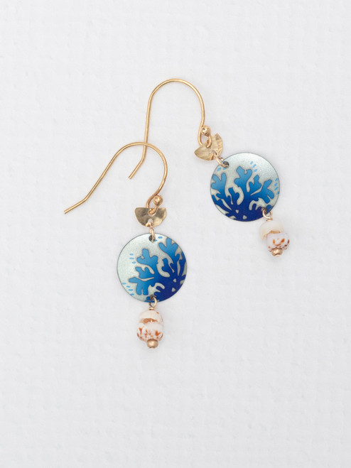 Seashore Blue Gold Coral Reef Earrings