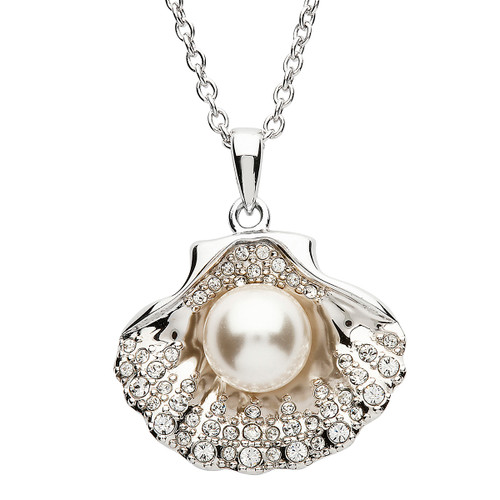Shell Pearl Necklace Embellished White Swarovski Crystal