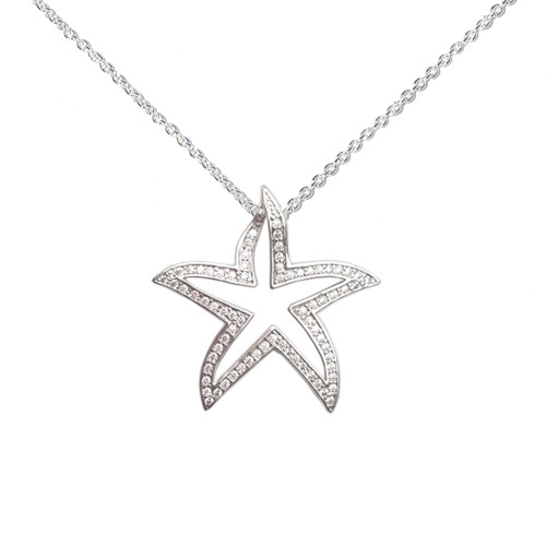 Sterling Silver Crystal Starfish Outline Necklace Sterling Silver Crystal Starfish Outline Necklace