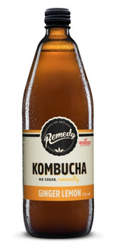 Organic Kombucha No Sugar Ginger Lemon 6 Pack 750ml