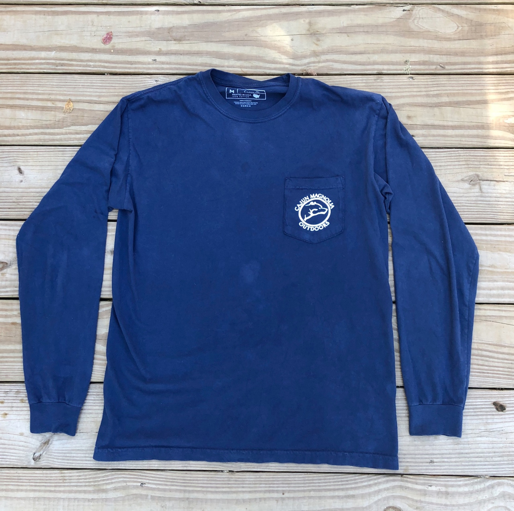 Long Sleeve Pocket Tee- Navy and Gold