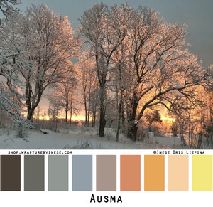 Ausma photograph taken by Inese Iris Liepina and made into a color card for knitting custom knit Wrapture by Inese inspirational knits