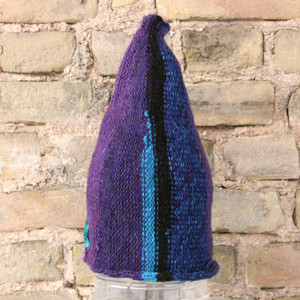 Midnight striped pixie gnome hat knit with wool, kid mohair, silk, cotton, prewashed, knit by Wrapture by Inese Midnight striped pixie gnome hat knit with wool, kid mohair, silk, cotton, prewashed, knit by Wrapture by Inese
