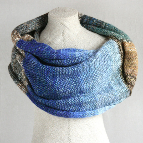 South island shawl wrap mohair, cotton, silk knit 
Wrapture by Inese Iris Liepina
blue seafoam green tan brown beige