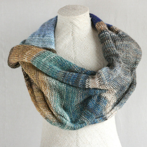 South island shawl wrap mohair, cotton, silk knit 
Wrapture by Inese Iris Liepina
blue seafoam green tan brown beige