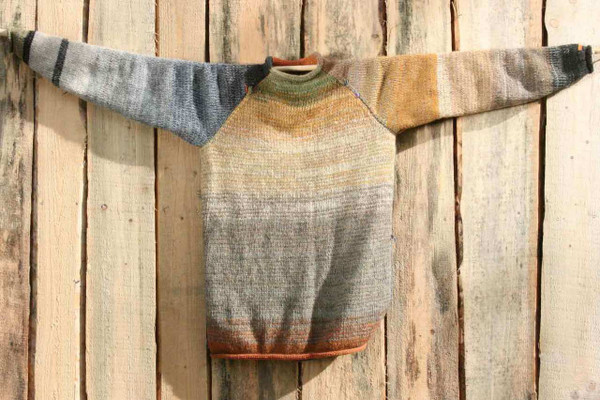 Tanzania Raglan Pullover Sweater size L wool, cotton, kid mohair, silk knit by Wrapture by Inese Unique and one of a kind reversible, pre washed