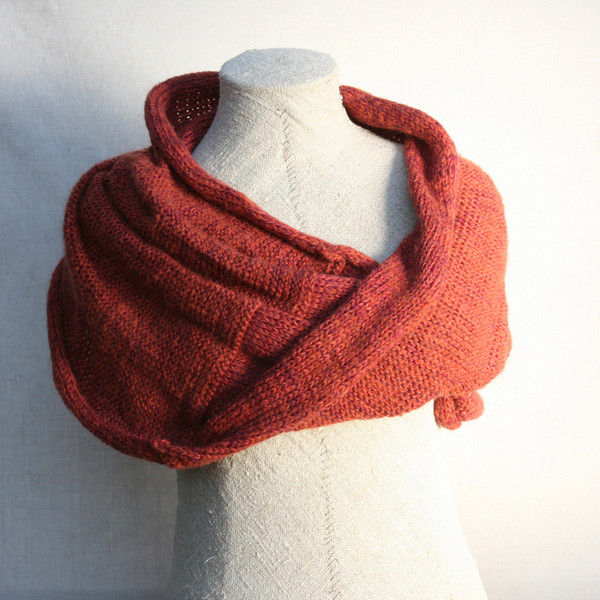 paprika marled shawl wrap mohair cotton chunky knit Wrapture by Inese Iris Liepina