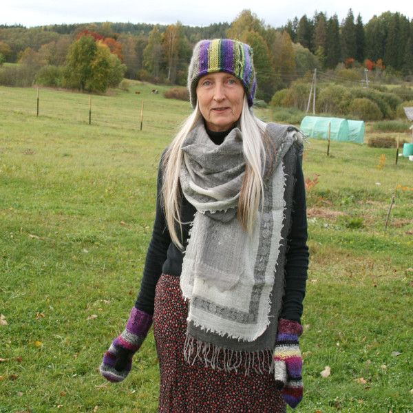 Heather purple green grey Pixie Gnome hat knit with wool kid mohair, silk and cotton. Wrapture by Inese