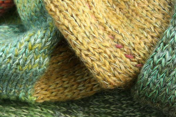 Willow Liene Sweater Coat knitting detail closeup of Ineses unique way of blending colors in her knits. 
