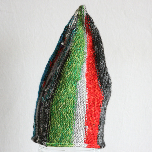 Red Light Green Light red teal green heather grey striped pixie gnome hat knit with wool, kid mohair, silk, cotton, prewashed, Wrapture by Inese